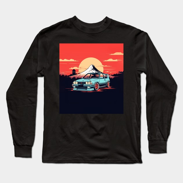 Drift Car and Mount Fuji Long Sleeve T-Shirt by Rafael Pando